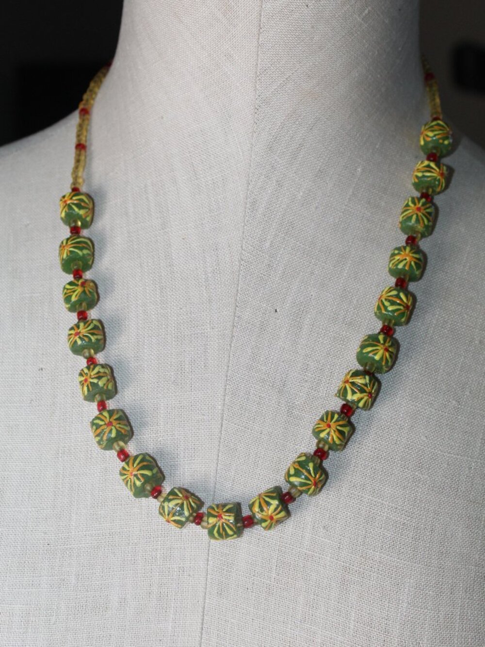 Ghana African Krobo Powder Glass Beaded 24" Necklace